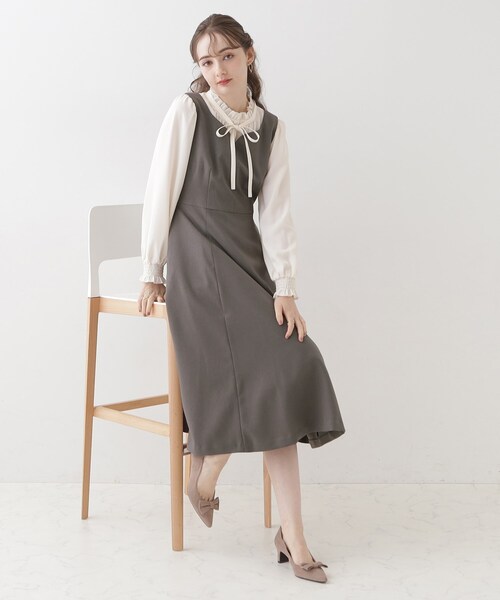 couture brooch（クチュールブローチ）の「◆【美シルエット・ほろ甘ジャンスカ】フィット＆フレアージャンスカ（ワンピース・レディース・ライトグレー/ダークグレー/キャメル・36/38/40/42）」の21枚目の写真