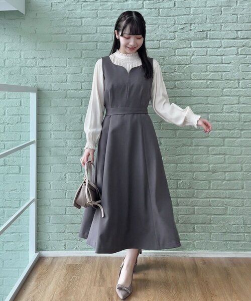 couture brooch（クチュールブローチ）の「◆【美シルエット・ほろ甘ジャンスカ】フィット＆フレアージャンスカ（ワンピース・レディース・ライトグレー/ダークグレー/キャメル・36/38/40/42）」の22枚目の写真