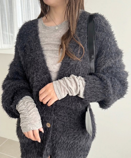 one after another NICE CLAUP(ワンアフターアナザーナイスクラップ)の「【WEB限定商品】袖シャーリングトップス(Tシャツ/カットソー・レディース・杢グレー/アイボリー/ブラック・FREE)」の9枚目の写真