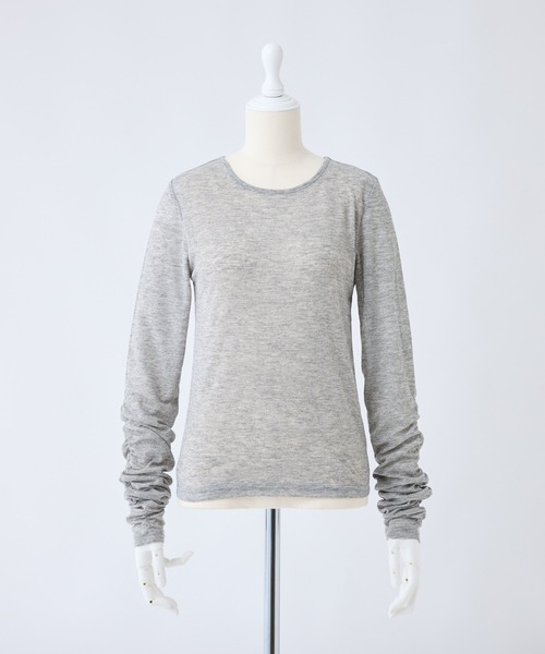 one after another NICE CLAUP(ワンアフターアナザーナイスクラップ)の「【WEB限定商品】袖シャーリングトップス(Tシャツ/カットソー・レディース・杢グレー/アイボリー/ブラック・FREE)」の17枚目の写真