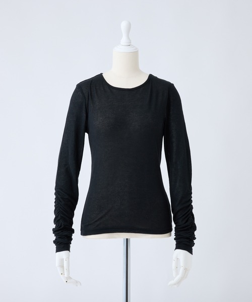 one after another NICE CLAUP(ワンアフターアナザーナイスクラップ)の「【WEB限定商品】袖シャーリングトップス(Tシャツ/カットソー・レディース・杢グレー/アイボリー/ブラック・FREE)」の18枚目の写真