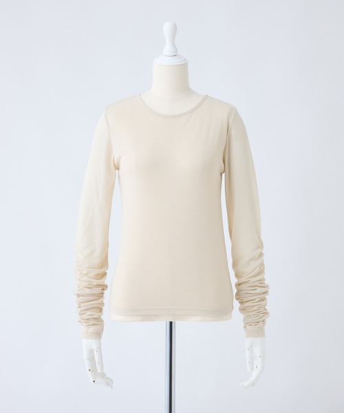 one after another NICE CLAUP(ワンアフターアナザーナイスクラップ)の「【WEB限定商品】袖シャーリングトップス(Tシャツ/カットソー・レディース・杢グレー/アイボリー/ブラック・FREE)」の16枚目の写真