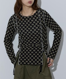 SETUP7（セットアップセブン）の「【MAISON BREEZE reveur】フラワーストレッチレース ドロストギャザースリットロンT 32079P333 XNN（Tシャツ/カットソー）」