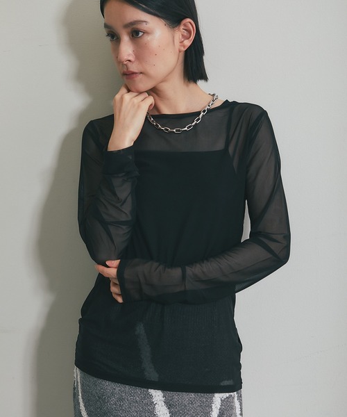 ANOTHER S（アナザーエス）の「パワーメッシュシアートップス（Tシャツ/カットソー・レディース・ブラック/グレイッシュベージュ/オフホワイト・FREE）」の20枚目の写真