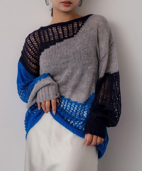 SENSE OF PLACE by URBAN RESEARCH（センスオブプレイスバイアーバンリサーチ）の「モヘアタッチパッチワークセーター（ニット/セーター・レディース・オフホワイト/グリーン系その他/ブルー系その他・ONE）」の3枚目の写真