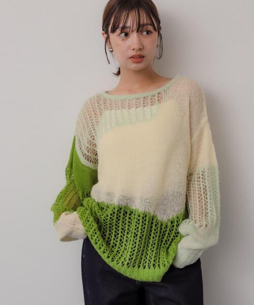 SENSE OF PLACE by URBAN RESEARCH（センスオブプレイスバイアーバンリサーチ）の「モヘアタッチパッチワークセーター（ニット/セーター・レディース・オフホワイト/グリーン系その他/ブルー系その他・ONE）」の7枚目の写真