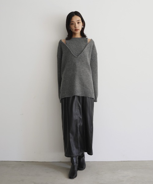 レイヤード風Vネックニット（ニット/セーター）｜hellam（へラム）