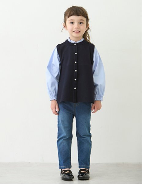 petit main(プティマイン)の「【リンク】デニムストレートパンツ(キッズ)(デニムパンツ・キッズ・ネイビー/ブルー・80cm/90cm/100cm/110cm/120cm/130cm)」の1枚目の写真