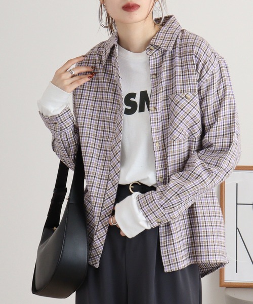 FUNALIVE(ファンアライブ)の「VIERA check shirt / ビエラチェックシャツ(シャツ/ブラウス・レディース・グリーン/レッド/ラベンダー/ネイビー/ピンク・FREE)」の3枚目の写真