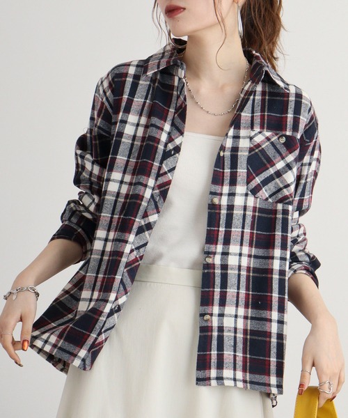 FUNALIVE(ファンアライブ)の「VIERA check shirt / ビエラチェックシャツ(シャツ/ブラウス・レディース・グリーン/レッド/ラベンダー/ネイビー/ピンク・FREE)」の1枚目の写真