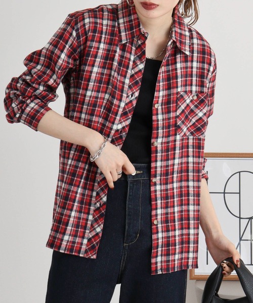 FUNALIVE(ファンアライブ)の「VIERA check shirt / ビエラチェックシャツ(シャツ/ブラウス・レディース・グリーン/レッド/ラベンダー/ネイビー/ピンク・FREE)」の5枚目の写真