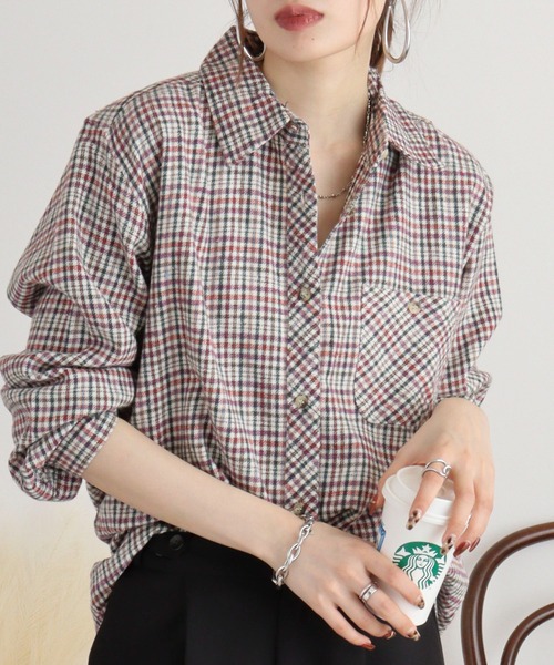 FUNALIVE(ファンアライブ)の「VIERA check shirt / ビエラチェックシャツ(シャツ/ブラウス・レディース・グリーン/レッド/ラベンダー/ネイビー/ピンク・FREE)」の4枚目の写真