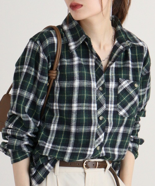 FUNALIVE(ファンアライブ)の「VIERA check shirt / ビエラチェックシャツ(シャツ/ブラウス・レディース・グリーン/レッド/ラベンダー/ネイビー/ピンク・FREE)」の2枚目の写真