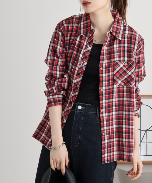 FUNALIVE(ファンアライブ)の「VIERA check shirt / ビエラチェックシャツ(シャツ/ブラウス・レディース・グリーン/レッド/ラベンダー/ネイビー/ピンク・FREE)」の19枚目の写真