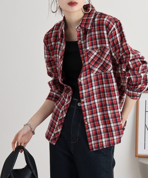 FUNALIVE(ファンアライブ)の「VIERA check shirt / ビエラチェックシャツ(シャツ/ブラウス・レディース・グリーン/レッド/ラベンダー/ネイビー/ピンク・FREE)」の18枚目の写真