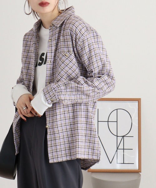 FUNALIVE(ファンアライブ)の「VIERA check shirt / ビエラチェックシャツ(シャツ/ブラウス・レディース・グリーン/レッド/ラベンダー/ネイビー/ピンク・FREE)」の10枚目の写真