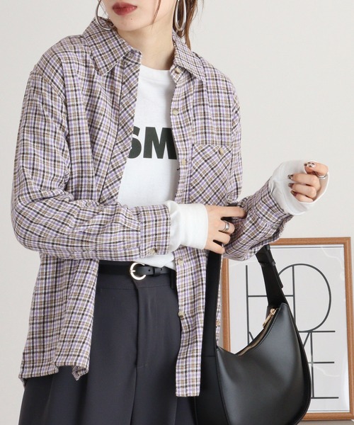 FUNALIVE(ファンアライブ)の「VIERA check shirt / ビエラチェックシャツ(シャツ/ブラウス・レディース・グリーン/レッド/ラベンダー/ネイビー/ピンク・FREE)」の11枚目の写真