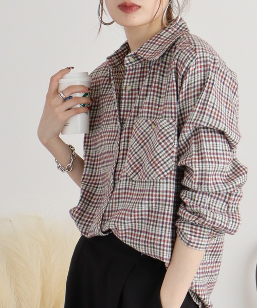 FUNALIVE(ファンアライブ)の「VIERA check shirt / ビエラチェックシャツ(シャツ/ブラウス・レディース・グリーン/レッド/ラベンダー/ネイビー/ピンク・FREE)」の14枚目の写真