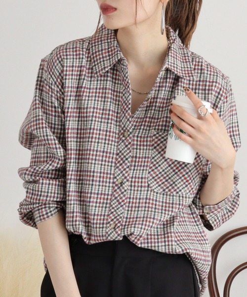 FUNALIVE(ファンアライブ)の「VIERA check shirt / ビエラチェックシャツ(シャツ/ブラウス・レディース・グリーン/レッド/ラベンダー/ネイビー/ピンク・FREE)」の15枚目の写真