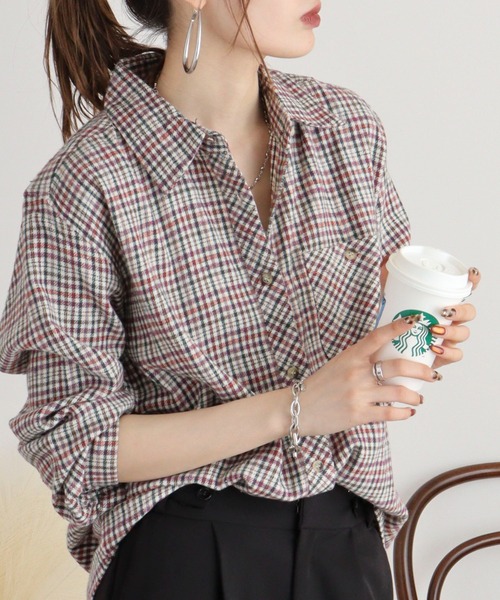 FUNALIVE(ファンアライブ)の「VIERA check shirt / ビエラチェックシャツ(シャツ/ブラウス・レディース・グリーン/レッド/ラベンダー/ネイビー/ピンク・FREE)」の16枚目の写真
