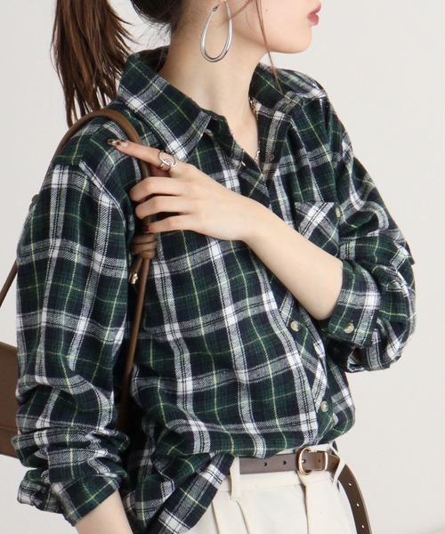 FUNALIVE(ファンアライブ)の「VIERA check shirt / ビエラチェックシャツ(シャツ/ブラウス・レディース・グリーン/レッド/ラベンダー/ネイビー/ピンク・FREE)」の8枚目の写真
