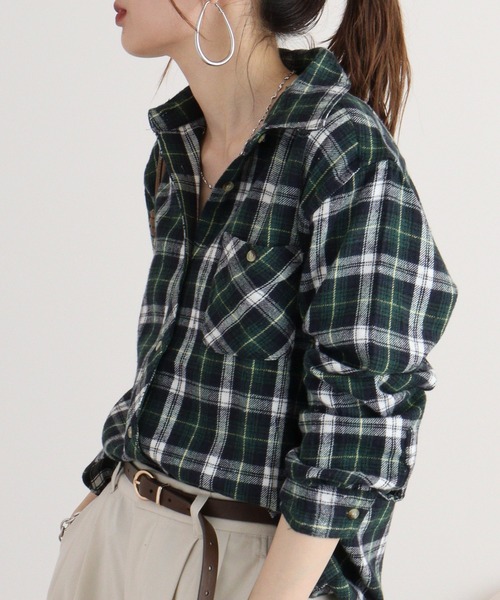 FUNALIVE(ファンアライブ)の「VIERA check shirt / ビエラチェックシャツ(シャツ/ブラウス・レディース・グリーン/レッド/ラベンダー/ネイビー/ピンク・FREE)」の6枚目の写真