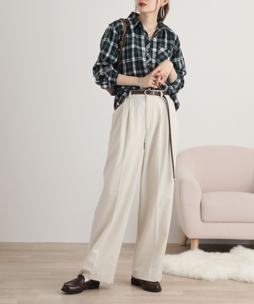 FUNALIVE(ファンアライブ)の「VIERA check shirt / ビエラチェックシャツ(シャツ/ブラウス・レディース・グリーン/レッド/ラベンダー/ネイビー/ピンク・FREE)」の9枚目の写真