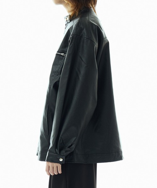 セール】シングルブレスト ライダースブルゾン フェイクレザー