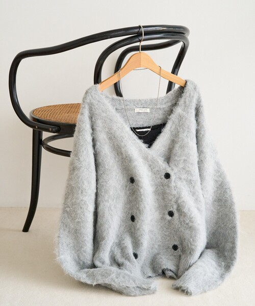 限定展開ダブルブレストシャギーニットカーディガン