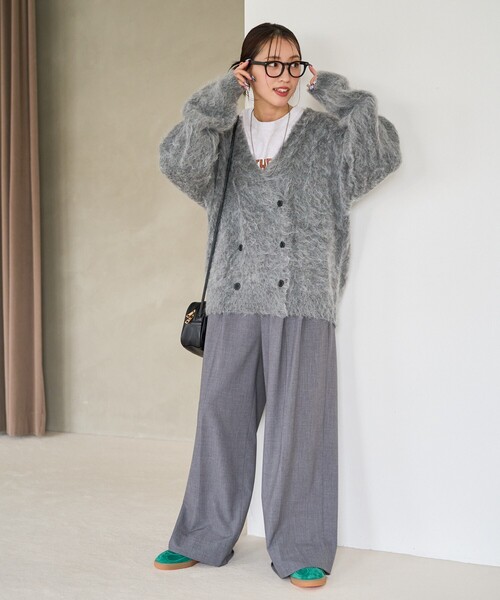 限定展開ダブルブレストシャギーニットカーディガン