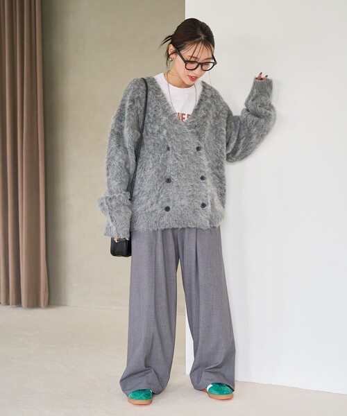 限定展開ダブルブレストシャギーニットカーディガン