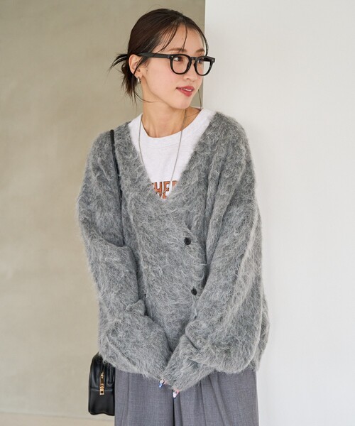 限定展開ダブルブレストシャギーニットカーディガン
