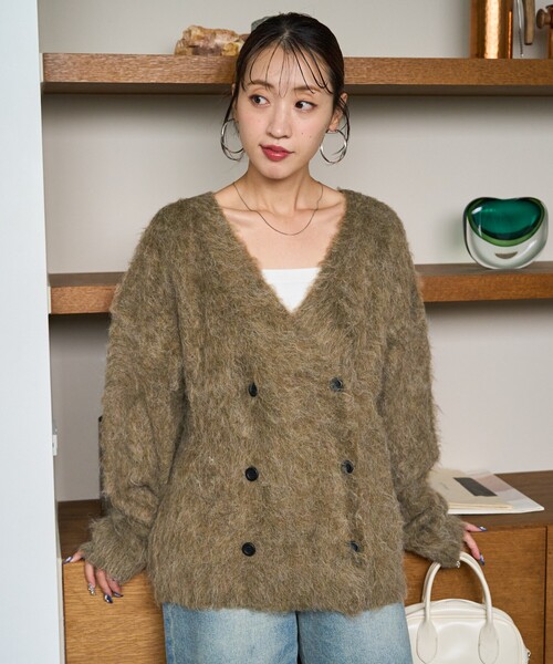 FREAK'S STORE（フリークスストア）の「限定展開　ダブルブレスト シャギー ニット カーディガン（カーディガン/ボレロ・レディース・チャコールグレー/ベージュ/ライトグレー/オリーブ・ﾌﾘ-）」の16枚目の写真