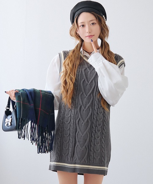 セール】シャツドッキングニットベストワンピース（ワンピース