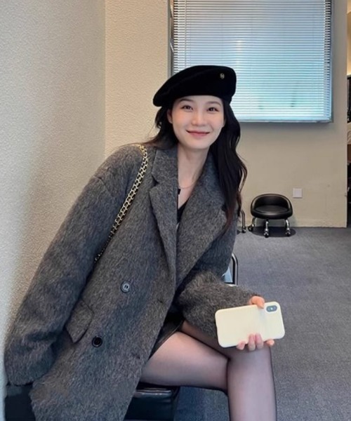 おしゃれスタ(オシャレスタ)の「厚手フェイクウールショートコート(ステンカラーコート・レディース・グレー・XL/M/S/L)」の8枚目の写真