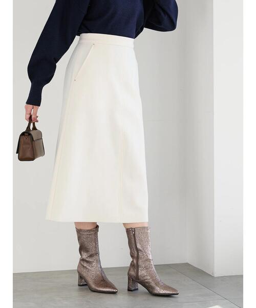 Te chichi（テチチ）の「メルトンジャージトラペーズスカート（スカート・レディース・オフホワイト/ネイビー/モカ・S/M）」の2枚目の写真