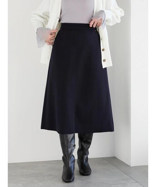 Te chichi（テチチ）の「メルトンジャージトラペーズスカート（スカート・レディース・オフホワイト/ネイビー/モカ・S/M）」の4枚目の写真