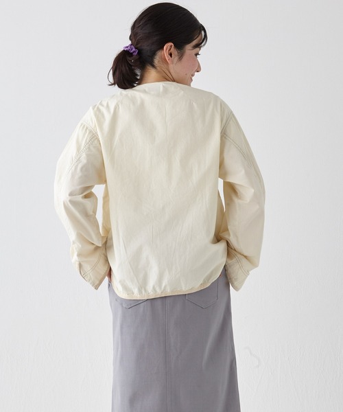 KRIFF MAYER Lady's Collection(クリフメイヤーレディースコレクション)の「ノーカラーミリタリーシャツJK(ミリタリージャケット・レディース・ナチュラル/ネイビー/ベージュ/ライトピンク・LARGE/MEDIUM)」の11枚目の写真