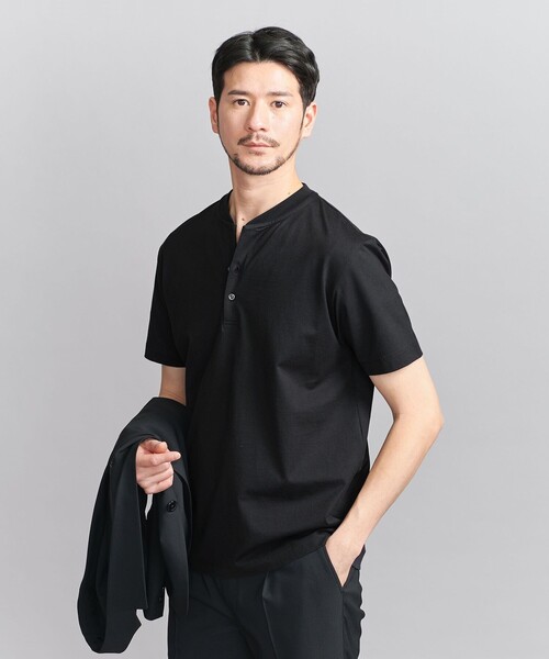 極美品 MHL バンドカラーコットンシャツ 3 ブラック 極美品 MHL バンドカラーコットンシャツ 3 ブラック トップス