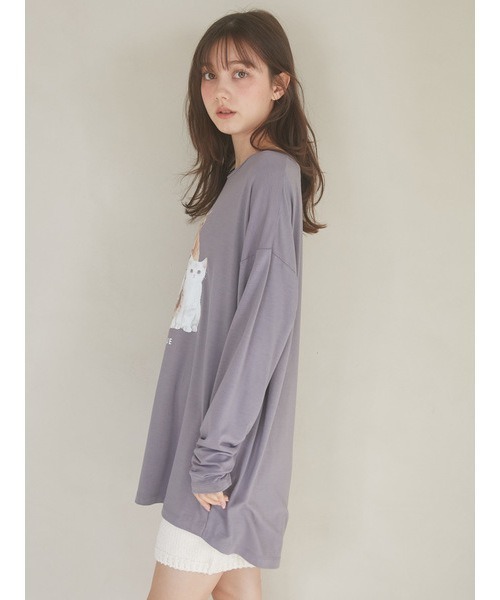 gelato pique(ジェラートピケ)の「CATワンポイントロンT(ルームウェア/パジャマ・レディース・ピンク/ラベンダー/オフホワイト/グレー/ブルー・FREE)」の14枚目の写真