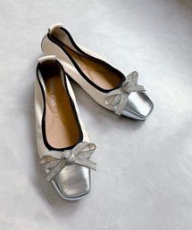 Noubel Voug Relax | スクエアトゥ リボン フラット レザーパンプス【2025新作】(パンプス)