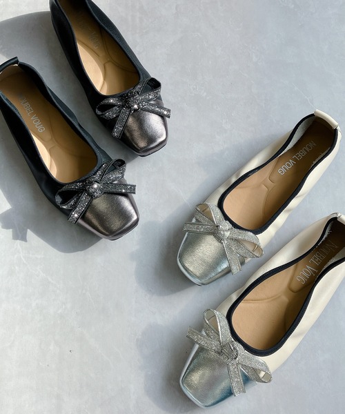 Noubel Voug Relax（ヌーベルヴォーグリラックス）の「スクエアトゥ リボン フラット レザーパンプス【2025新作】（パンプス・レディース・ブラック/アイボリー・24.5cm/24cm/23.5cm/23cm/22.5cm/25cm）」の7枚目の写真