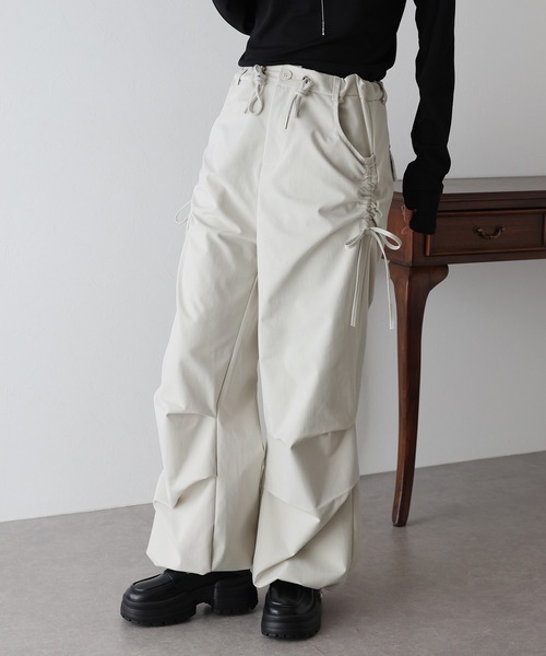 lopew サイドリボンニットパンツ ワイドパンツ レディース ニットパンツ リブパンツ リブニット
