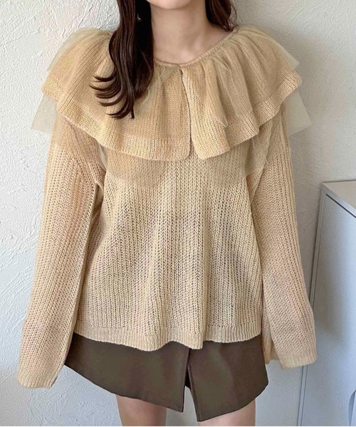 apres jour clair(アプレジュールクレア)の「【apres jour clair】フリルデザインニット【ZOZOTOWN限定アイテム】(ニット/セーター・レディース・イエロー系その他/ピンクベージュ/アイボリー/チャコールグレー・フリー/X-LARGE)」の3枚目の写真