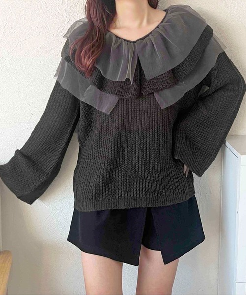 apres jour clair(アプレジュールクレア)の「【apres jour clair】フリルデザインニット【ZOZOTOWN限定アイテム】(ニット/セーター・レディース・イエロー系その他/ピンクベージュ/アイボリー/チャコールグレー・フリー/X-LARGE)」の2枚目の写真
