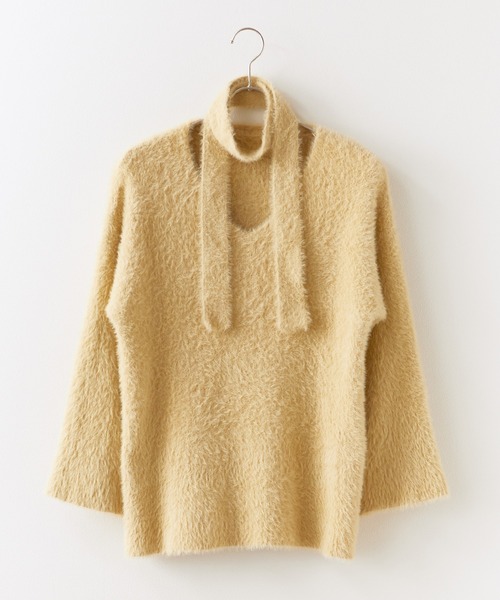 lookast パフ　ニット　トップス Fubail / シアーパフスリーブニットトップス