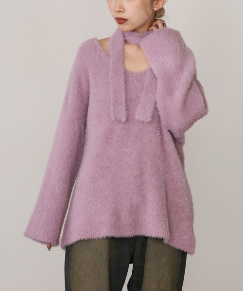 ROOPTOKYO(ループトウキョウ)の「シャギーチョーカーニットトップス 秋物 秋服 2026年秋冬(ニット/セーター・レディース・ホワイト/マスタード/パープル・FREE)」の12枚目の写真