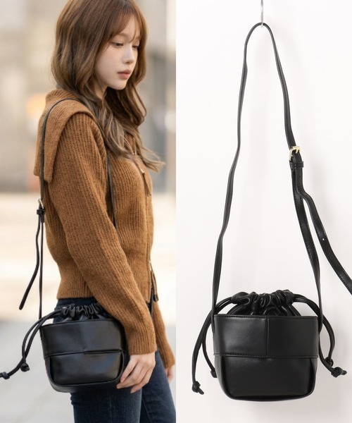 L LABEL（エルラベル）の「ドローコードバケットバッグ（ショルダーバッグ・レディース・ブラック/ホワイト/ベージュ・FREE）」の2枚目の写真