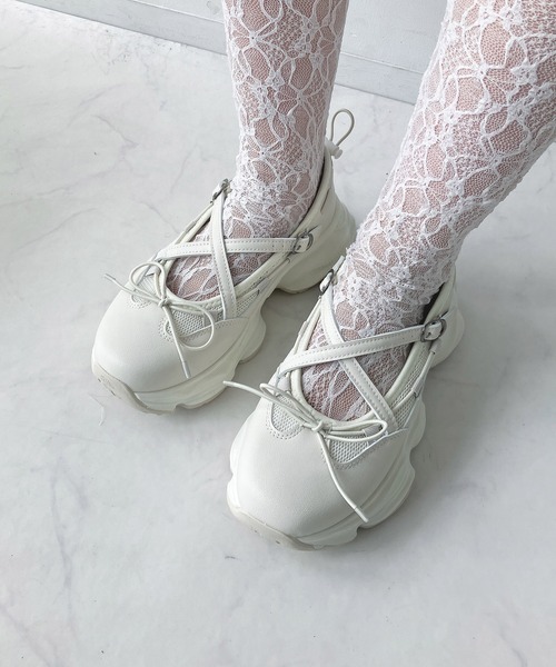 厚底 メッシュスニーカーサンダル / 厚底 リボンスニーカー
