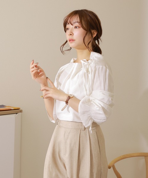 meer. NECK RIBBON BLOUSE ネックリボンブラウス　ネイビー MEER.]ネックリボンブラウス | KOBUNSHA SELECT SHOP | [MEER